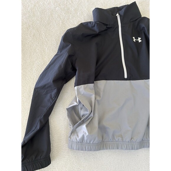 Boys Under Armour Quarter Zip Pullover Jacket Nylon Black/Grey Hooded Size YXL - Picture 4 of 6